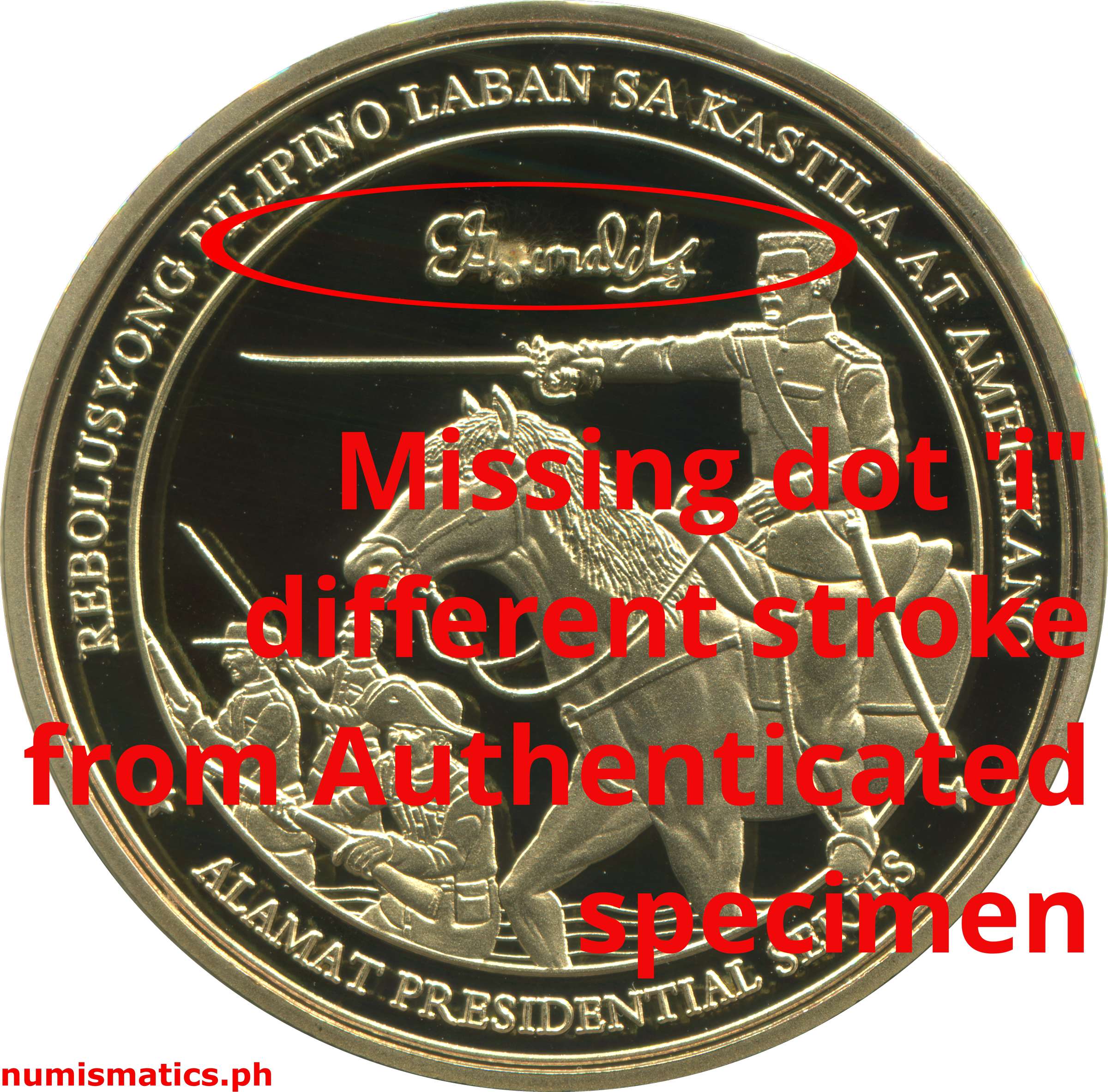 (2022) Emilio Aguinaldo ika-1 na Pangulo ng Pilipinas Slab Green Label Medal Error 3