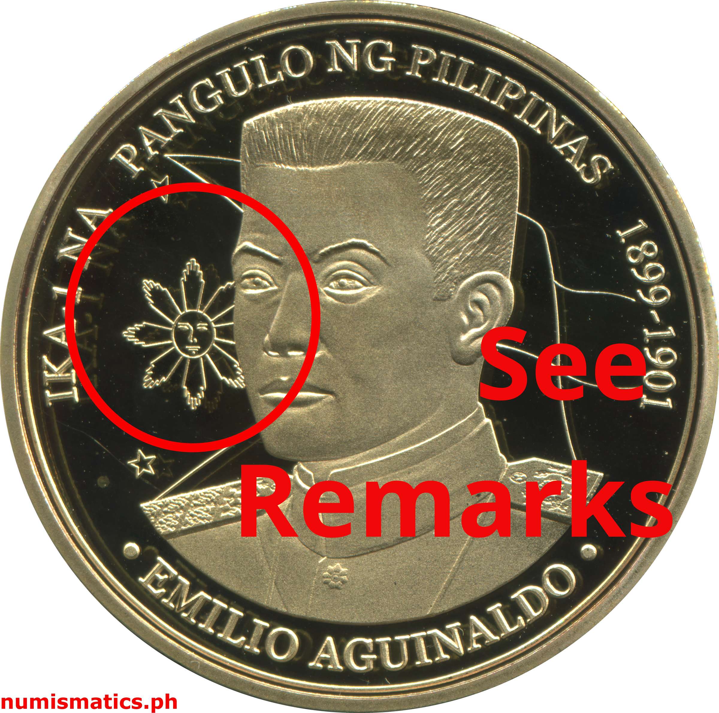 (2022) Emilio Aguinaldo ika-1 na Pangulo ng Pilipinas Slab Green Label Medal Error 4
