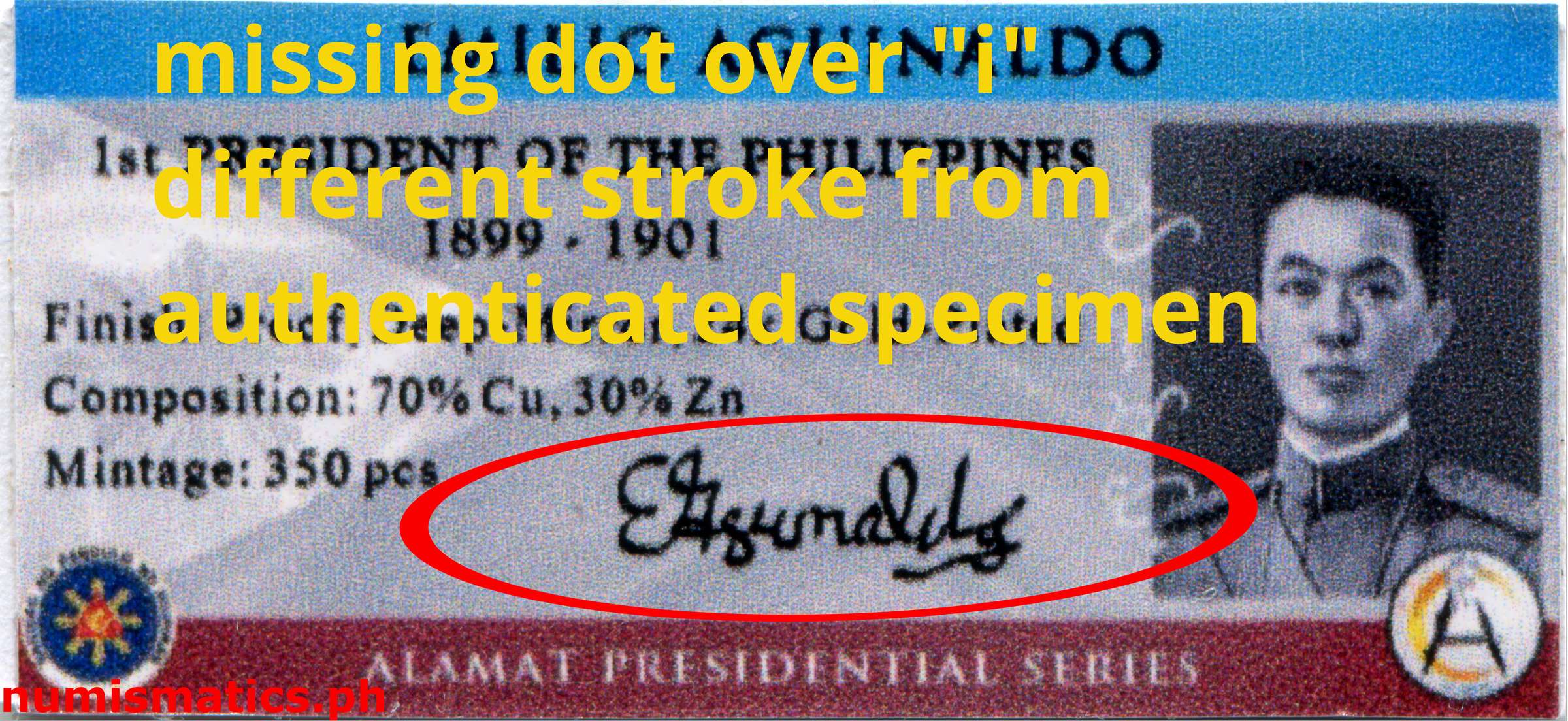 (2022) Emilio Aguinaldo ika-1 na Pangulo ng Pilipinas Slab Green Label Medal Error 7