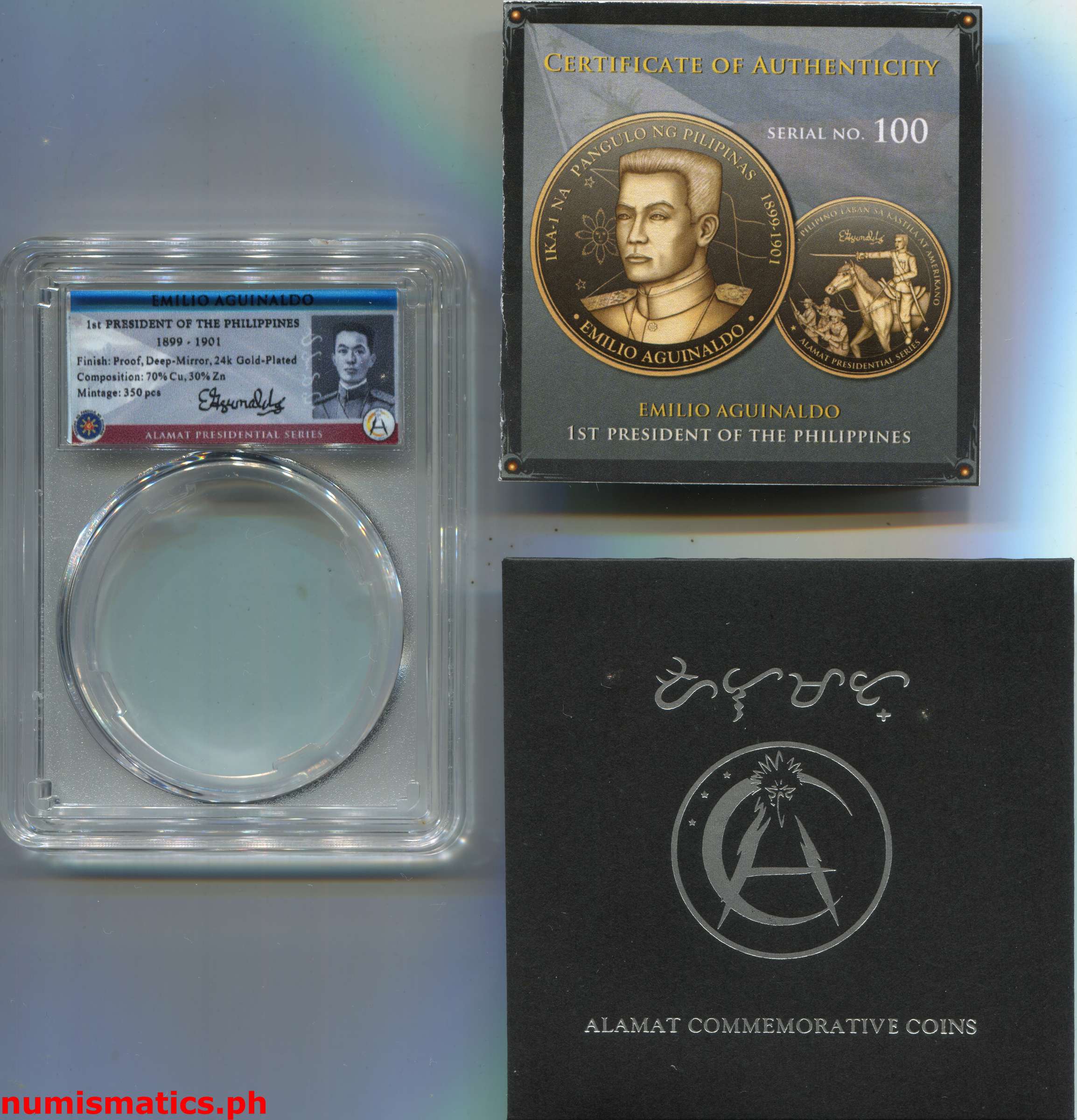 (2022) Emilio Aguinaldo ika-1 na Pangulo ng Pilipinas Slab Green Label Medal A000310 Packaging