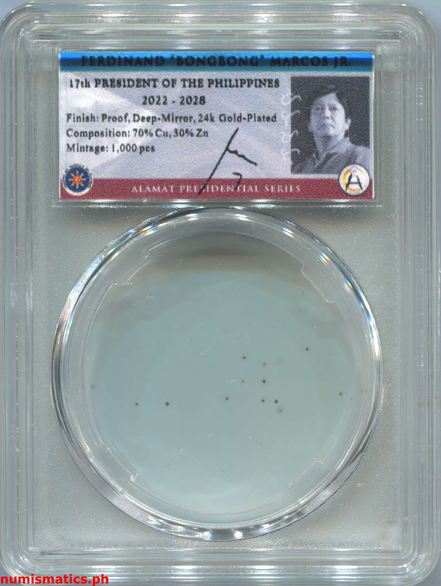 2022 Ferdinand Bongbong Marcos Jr. ika-17 na Pangulo ng Pilipinas Slab Green Label Medal A000311 Packaging