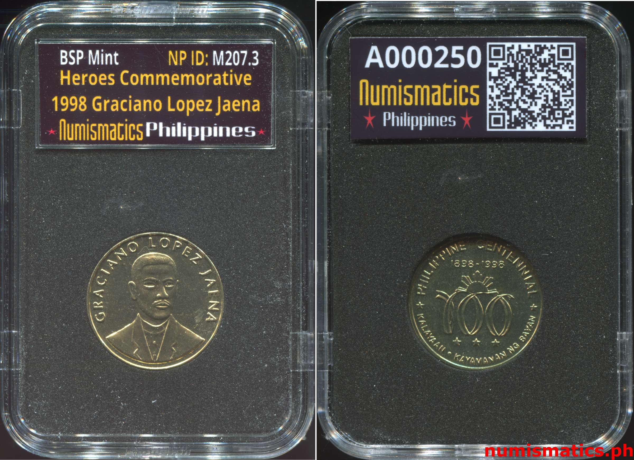 1998 Heroes Commemorative Coin Collection Graciano Lopez Jaena A000250 Slab