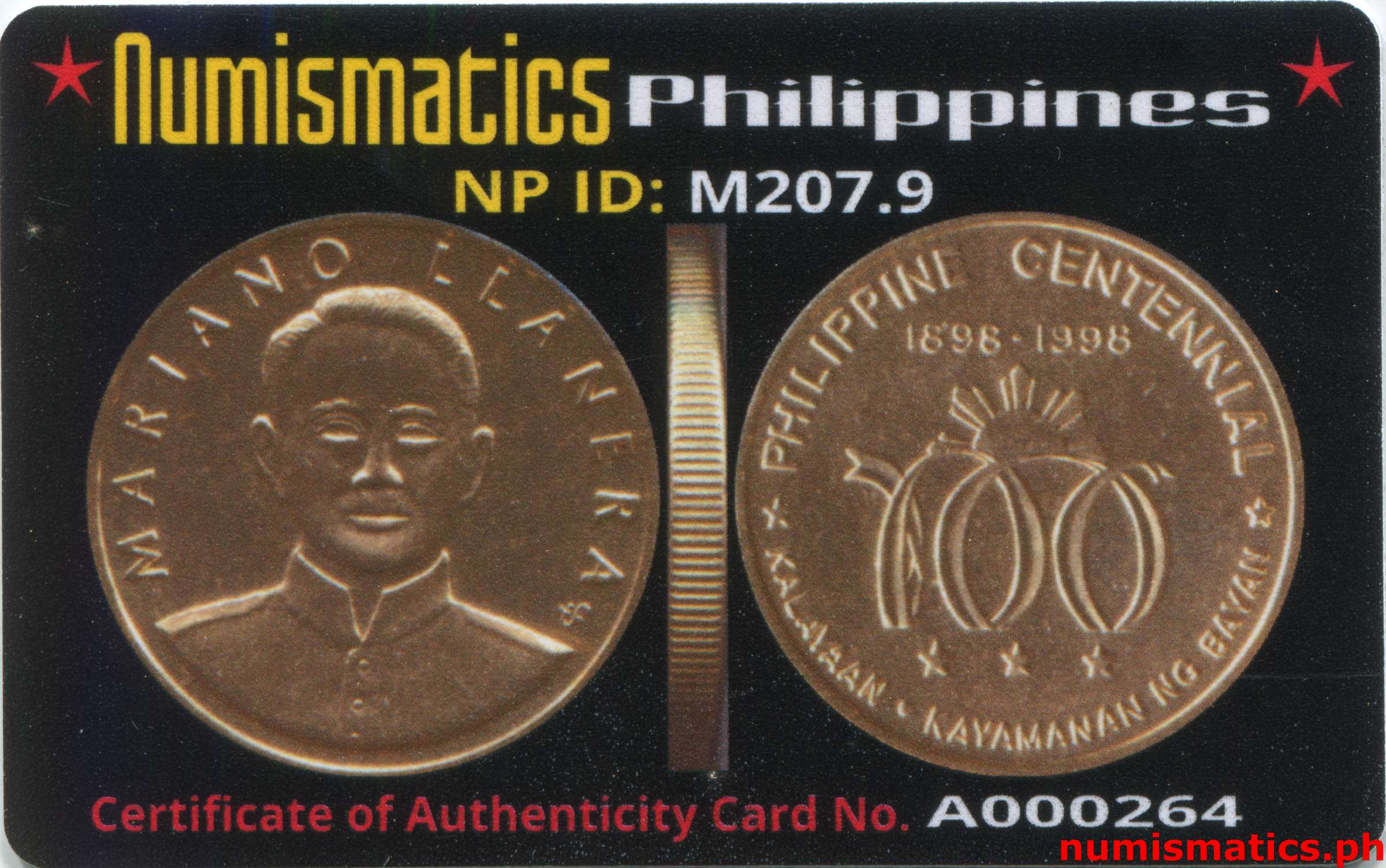 1998 Heroes Commemorative Coin Collection Mariano Llanera A000264 COA Card Obverse