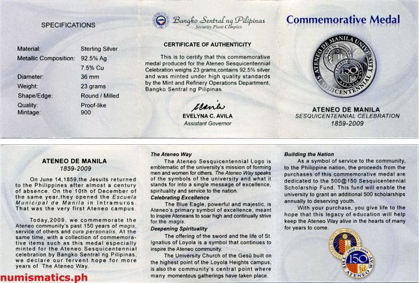 2009 Ateneo de Manila Sesquicentennial Celebration Medal Literature