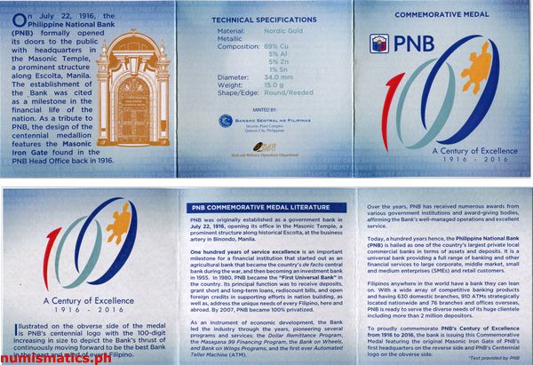 2016 PNB A Century of Excellence Medal Literature
