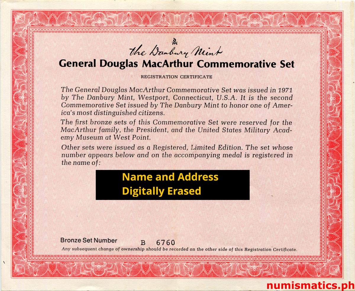 1971 Douglas MacArthur - Field Marshal Philippines Bronze Medal A000177 Registration
