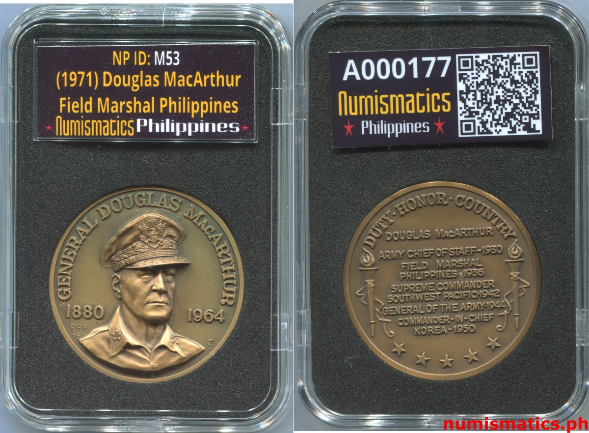 1971 Douglas MacArthur - Field Marshal Philippines Bronze Medal A000177 Slab