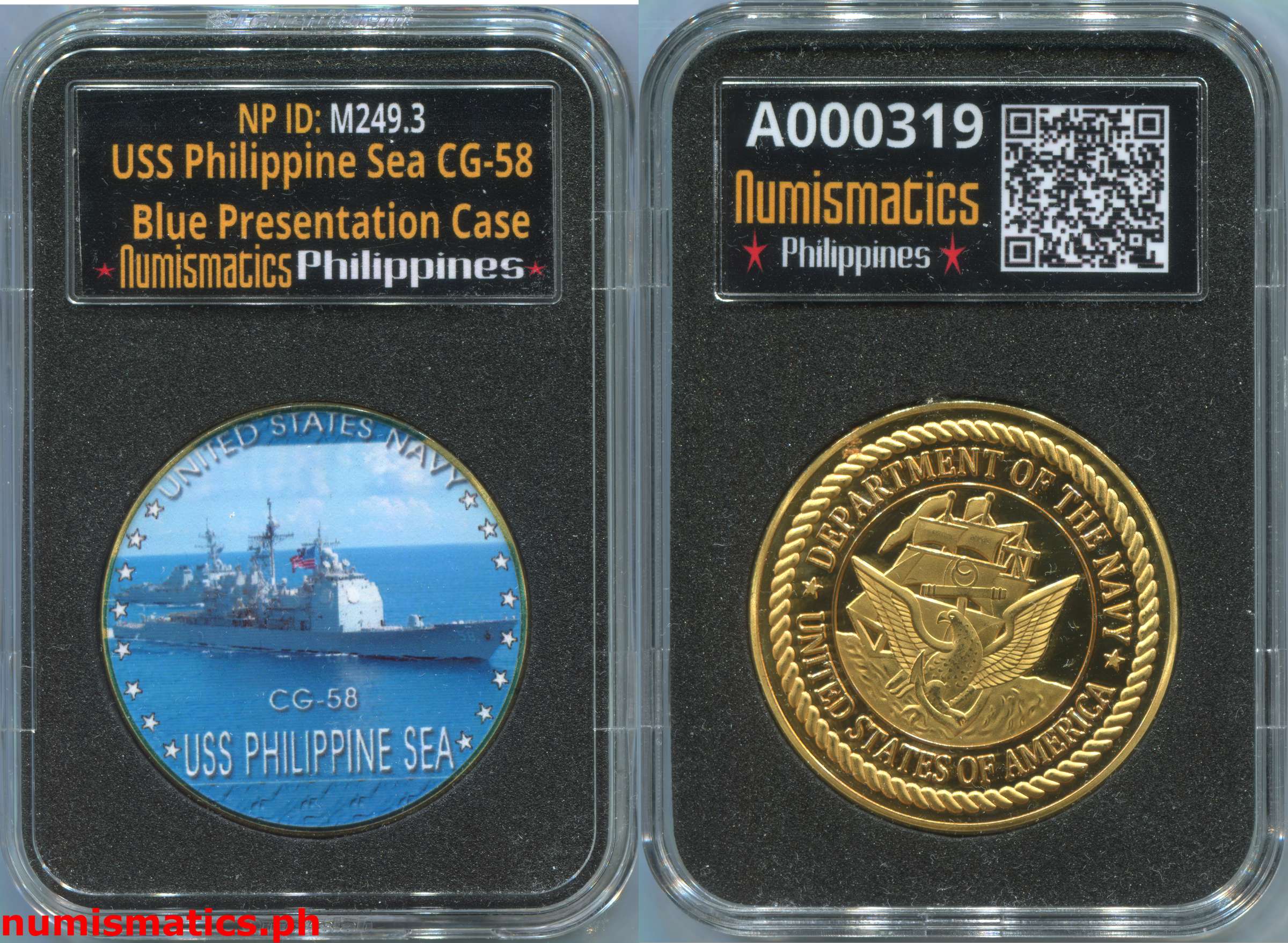 USS Philippine Sea CG-58 United States Navy Challenge Coin Blue A000319 Slab