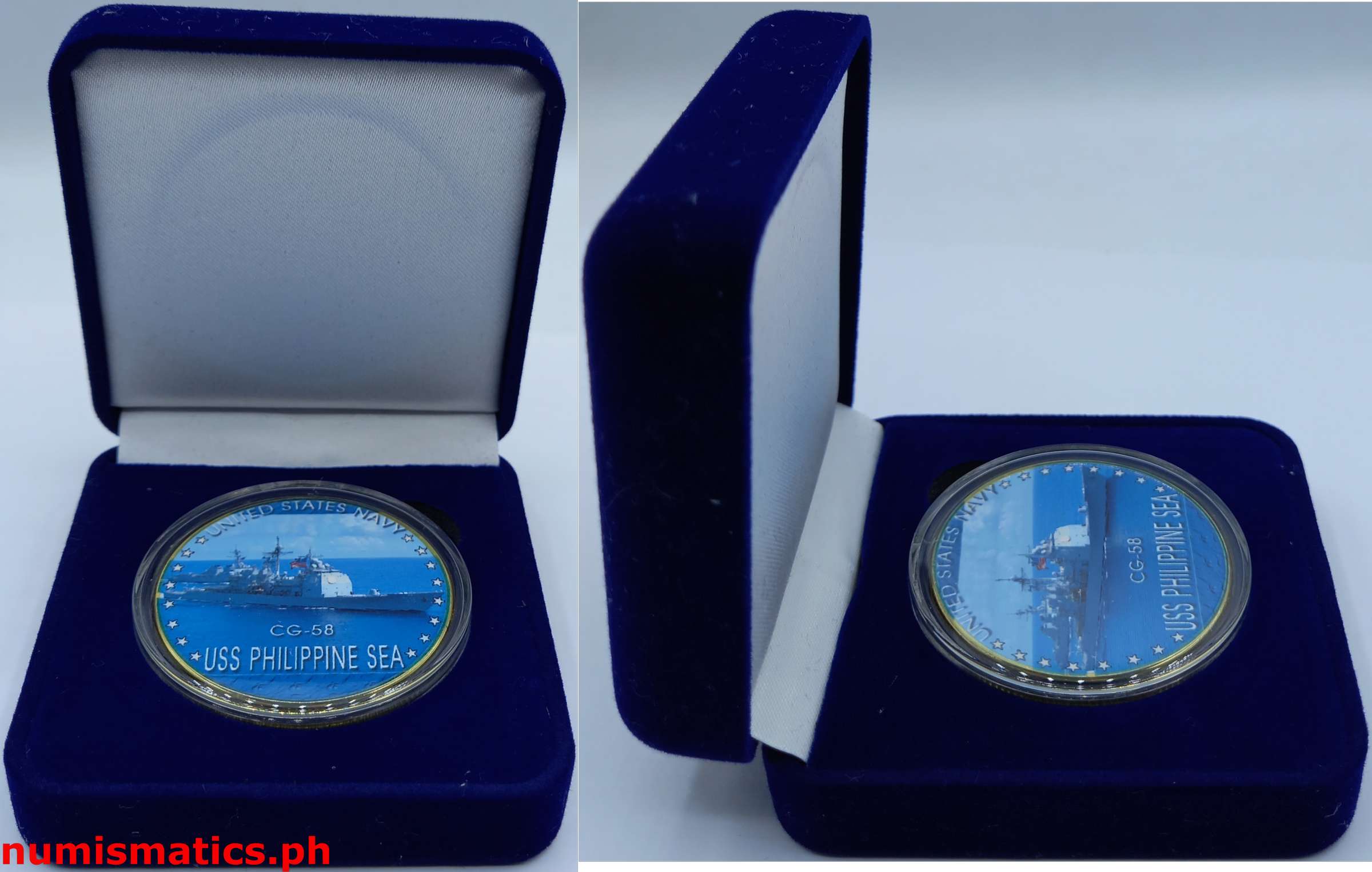 USS Philippine Sea CG-58 United States Navy Challenge Coin Blue Box 1