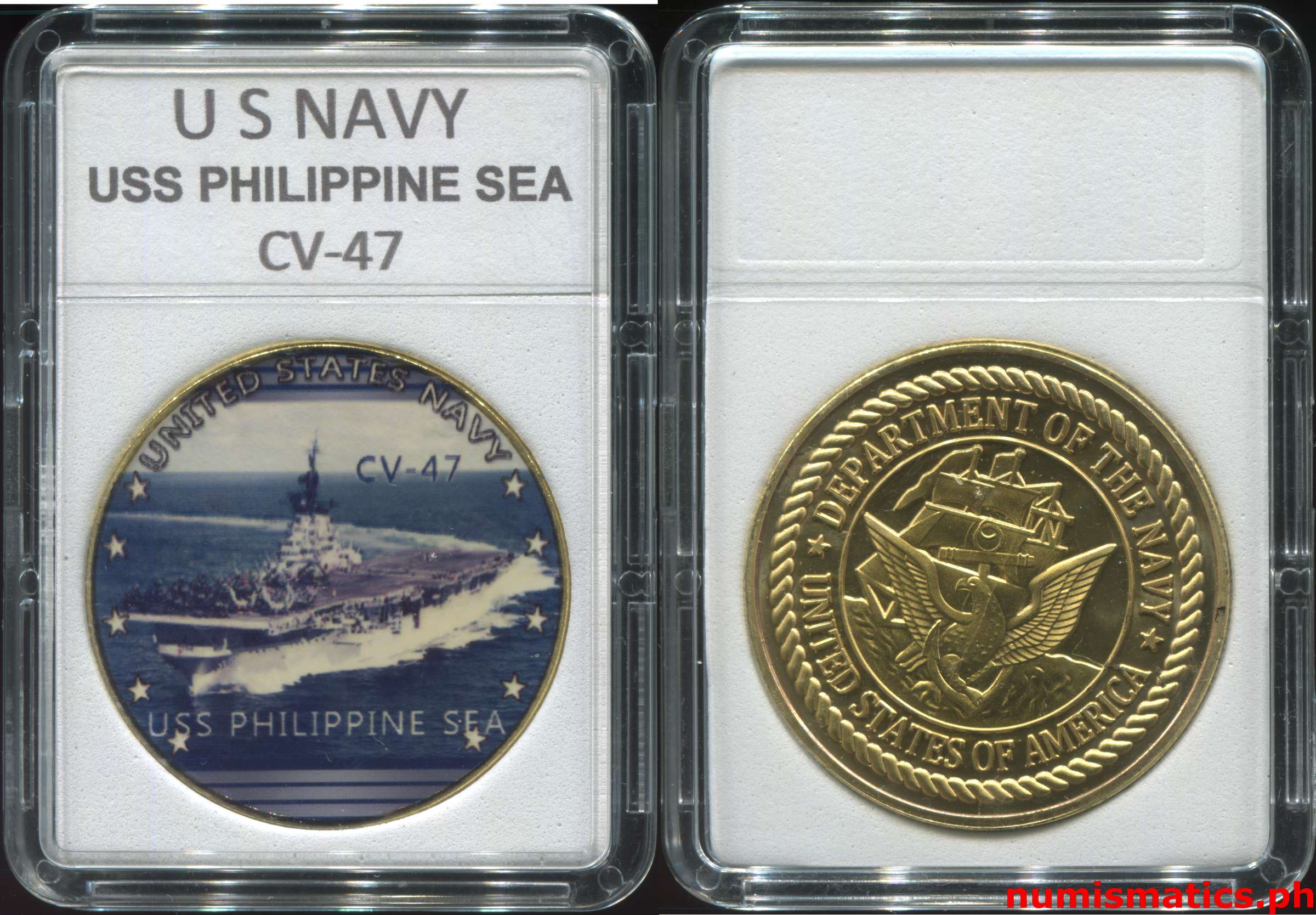 USS Philippine Sea CV-47 United States Navy Challenge Coin Clear Plastic Case