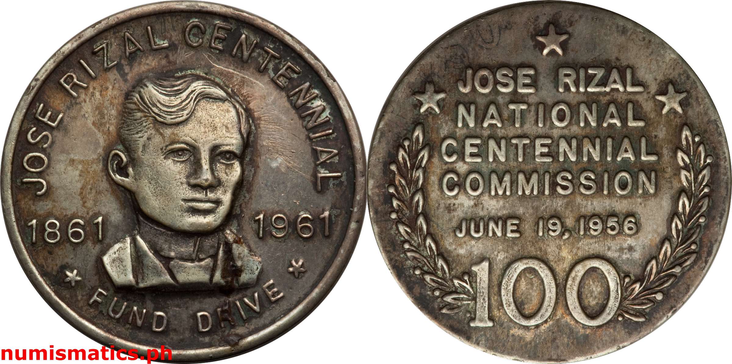 1956 Jose Rizal Centennial Fund Drive Medal Silver