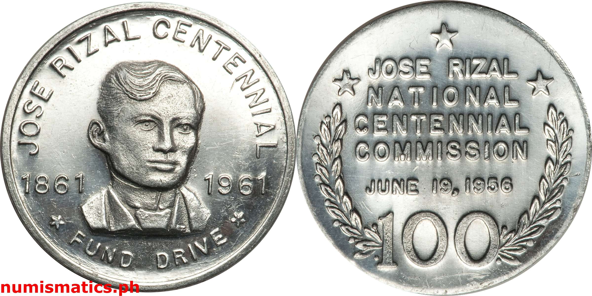 1956 Jose Rizal Centennial Fund Drive Medal White Metal