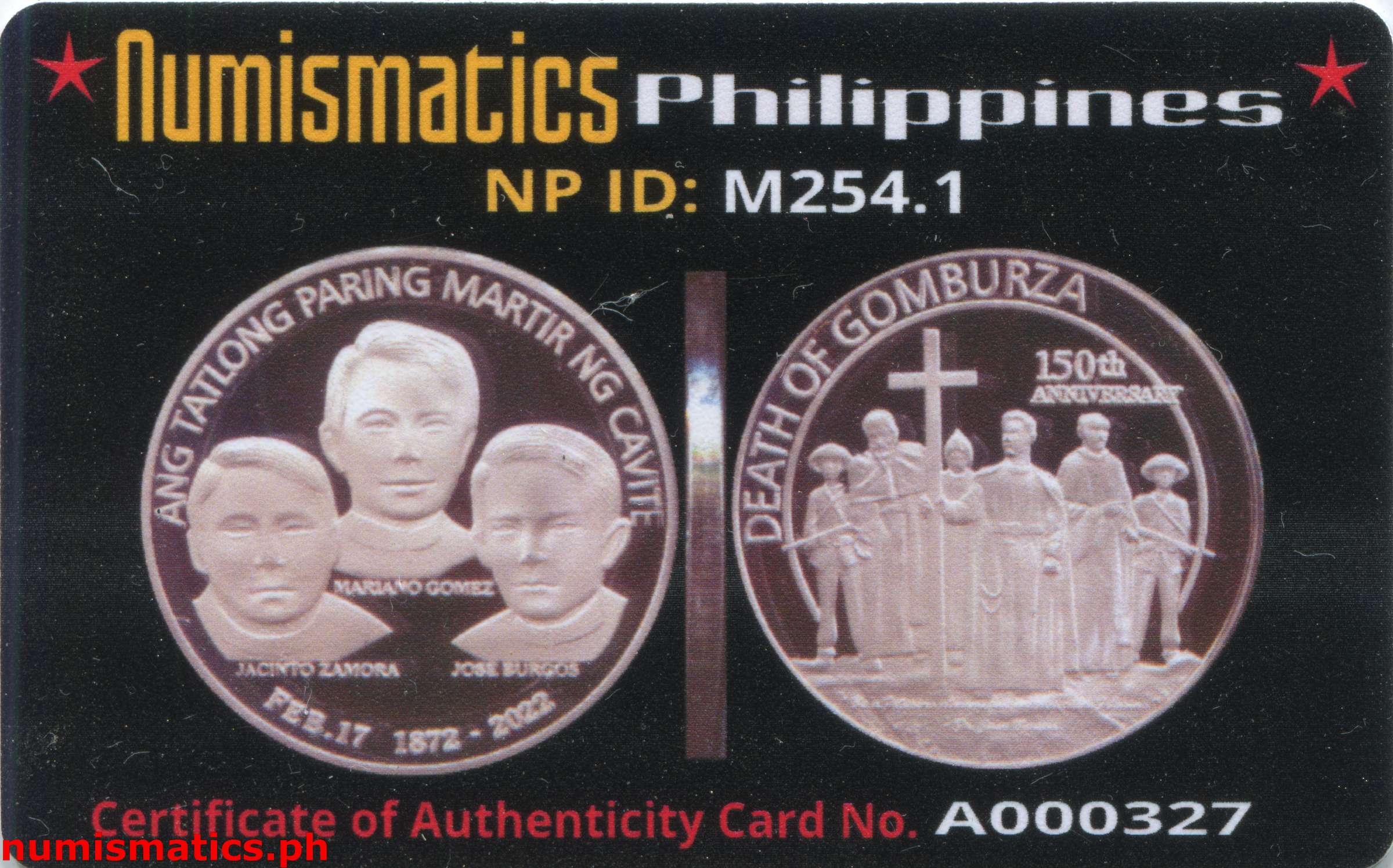 2022 150th Anniversary Death of Gomburza Medal A000327 COA Card Obverse