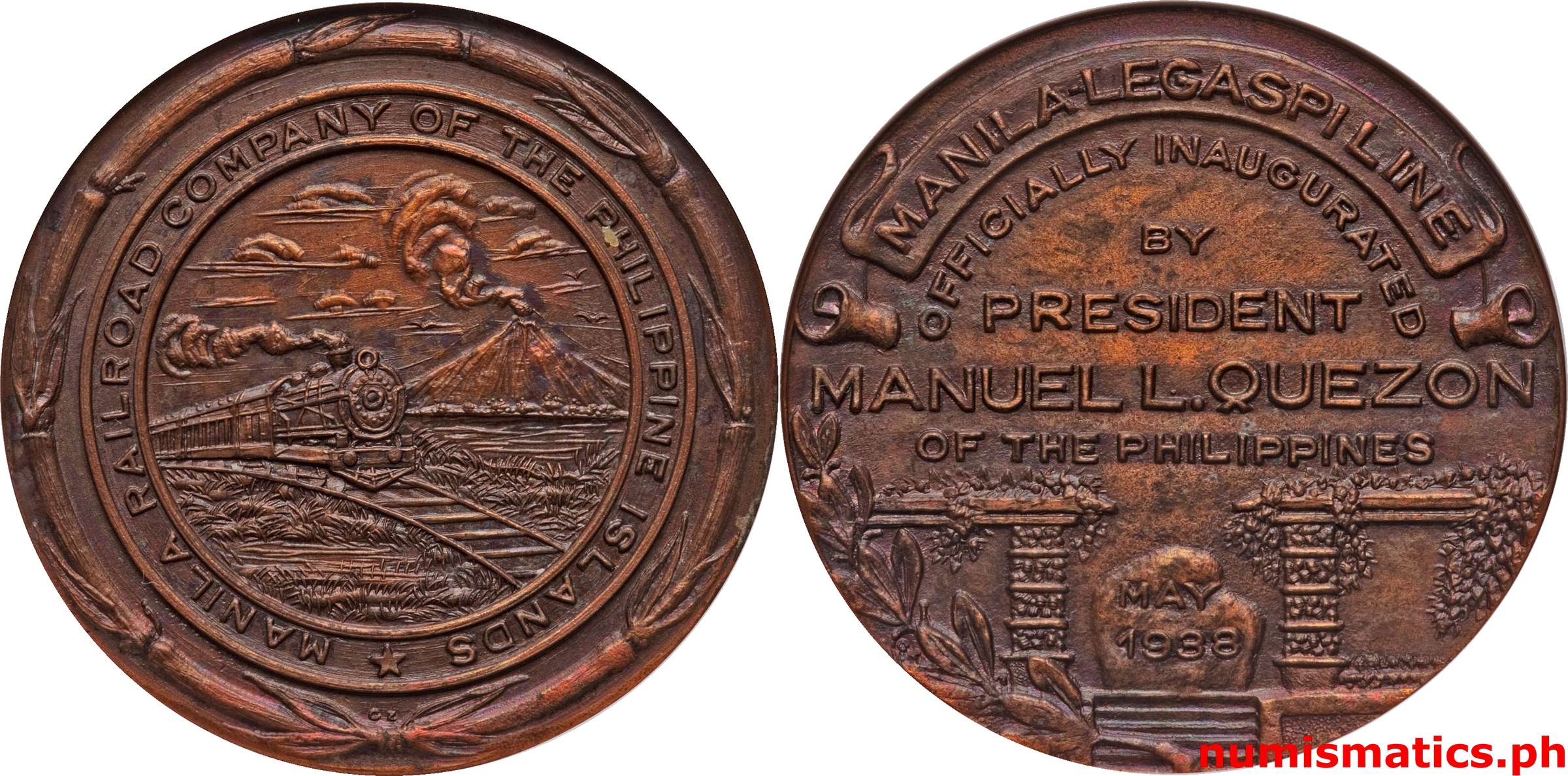 1938 Manila Railroad Company of the Philippine Islands Souvenir Medal Detailed