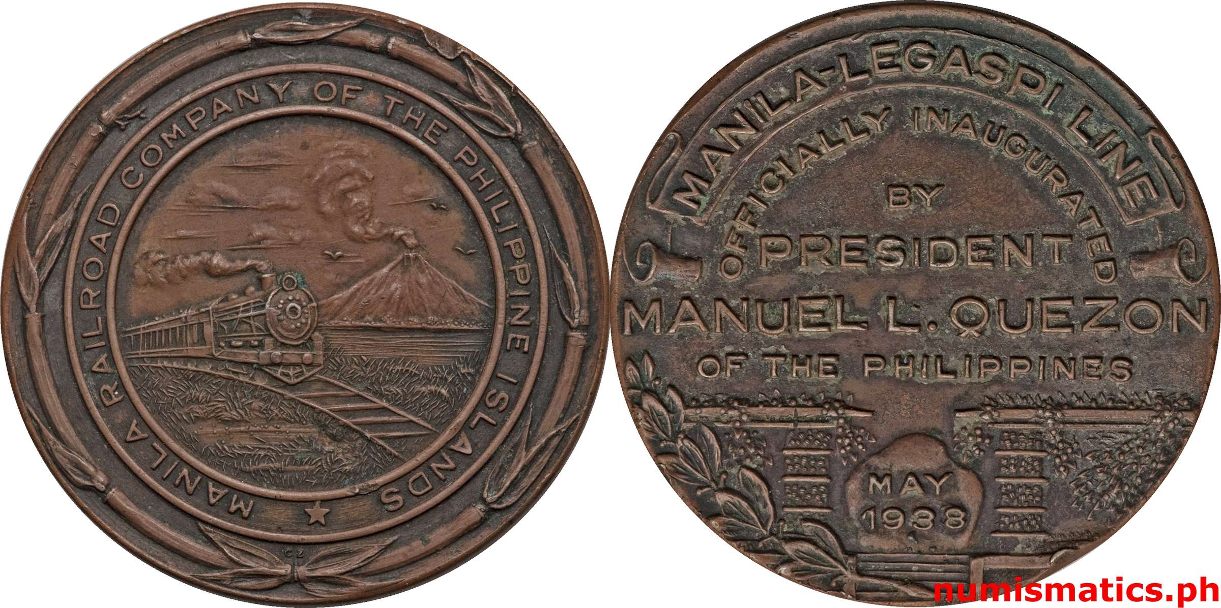 1938 Manila Railroad Company of the Philippine Islands Souvenir Medal Simplified