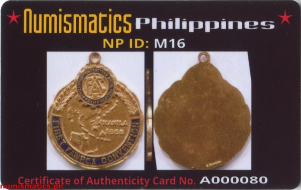 1958 First FAWPCA Convention Medal A000080 COA Card Obverse