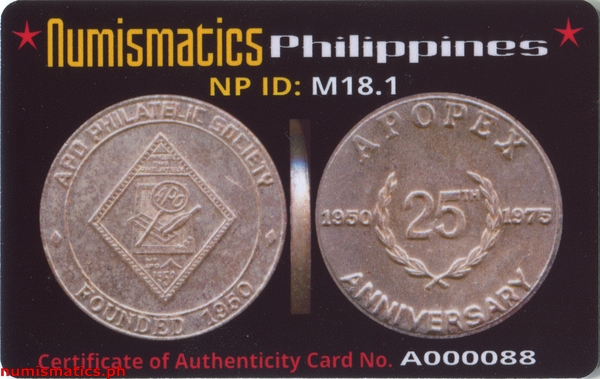 1975 APO Philatelic Society 25th Anniversary Medal A000088 COA Card Obverse