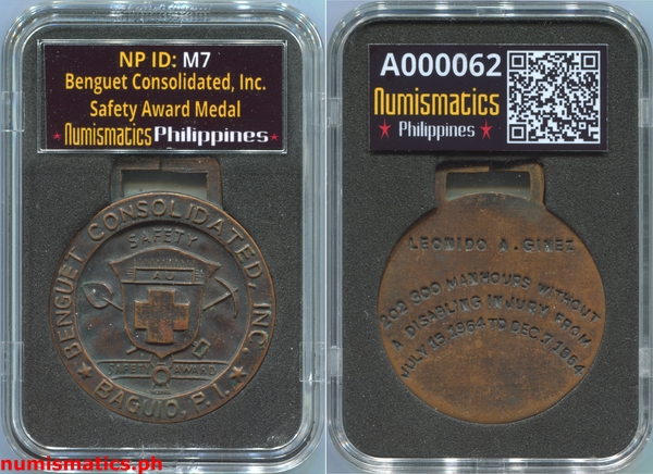 1964 Benguet Consolidated, Inc. Safety Award Medal A000062 Slab