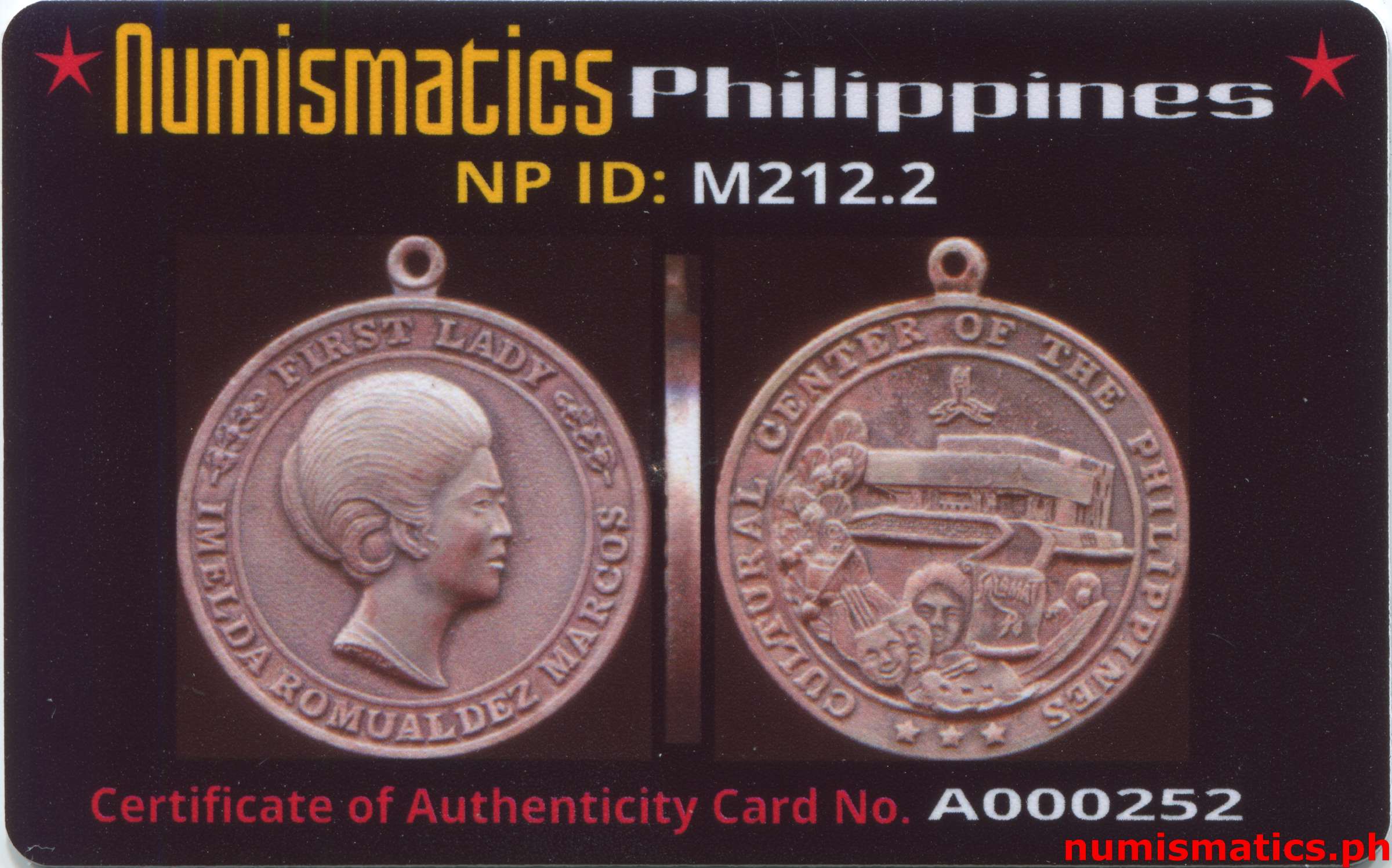 (1969) Imelda Romualdez Marcos - Cultural Center of the Philippines Inauguration A000252 COA Card Obverse