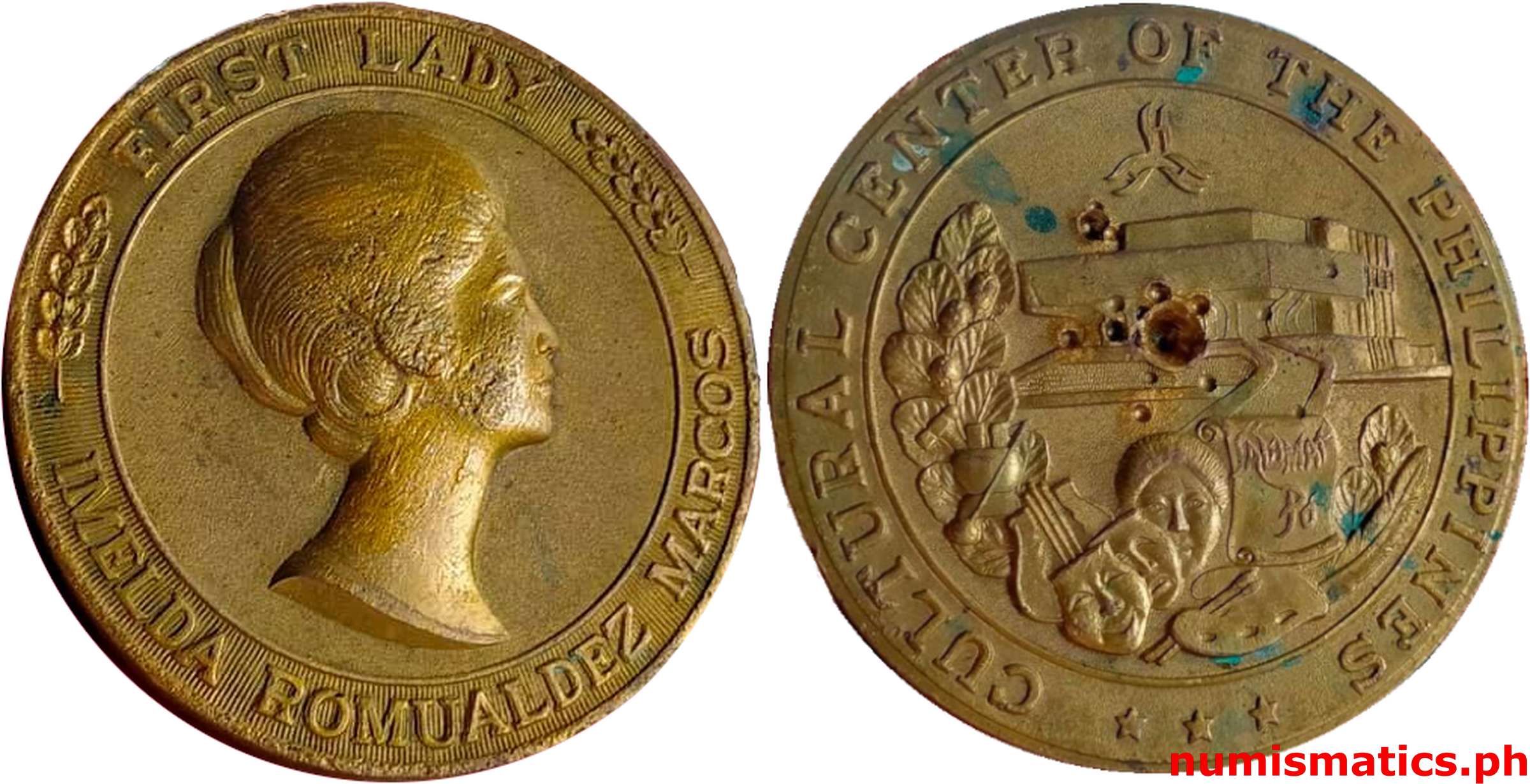 (1969) Imelda Romualdez Marcos - Cultural Center of the Philippines Inauguration Medal Large Bronze 22k Gold Plated