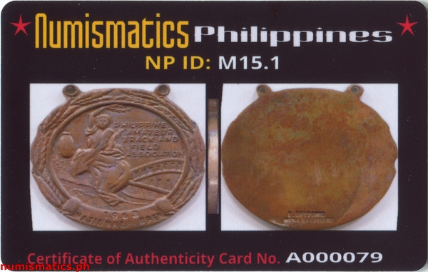 1963 Philippine Amateur Track and Field Association National Open Bronze Medal A000079 COA Card Obverse
