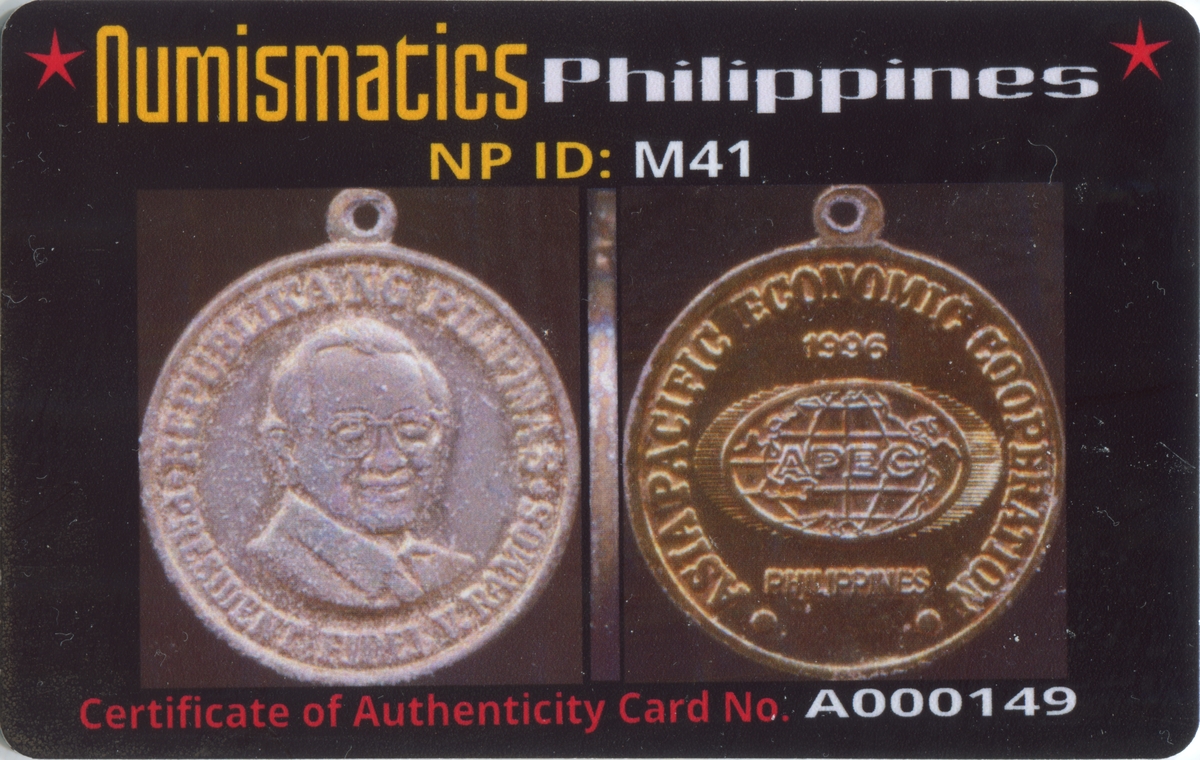 1996 APEC Philippines Commemorative Medal A000149 COA Card Obverse
