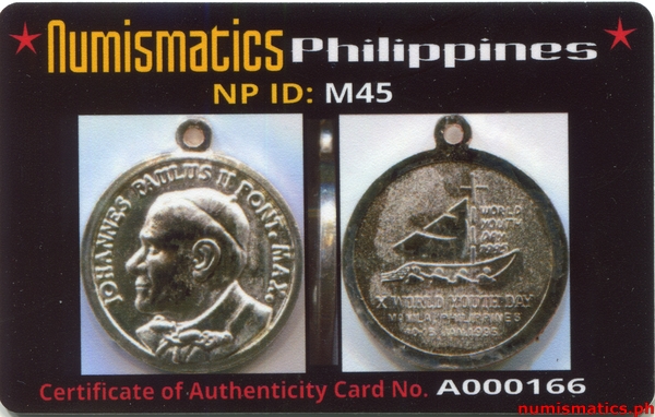 1995 X World Youth Day Manila Philippines Medal A000166 Card Obverse