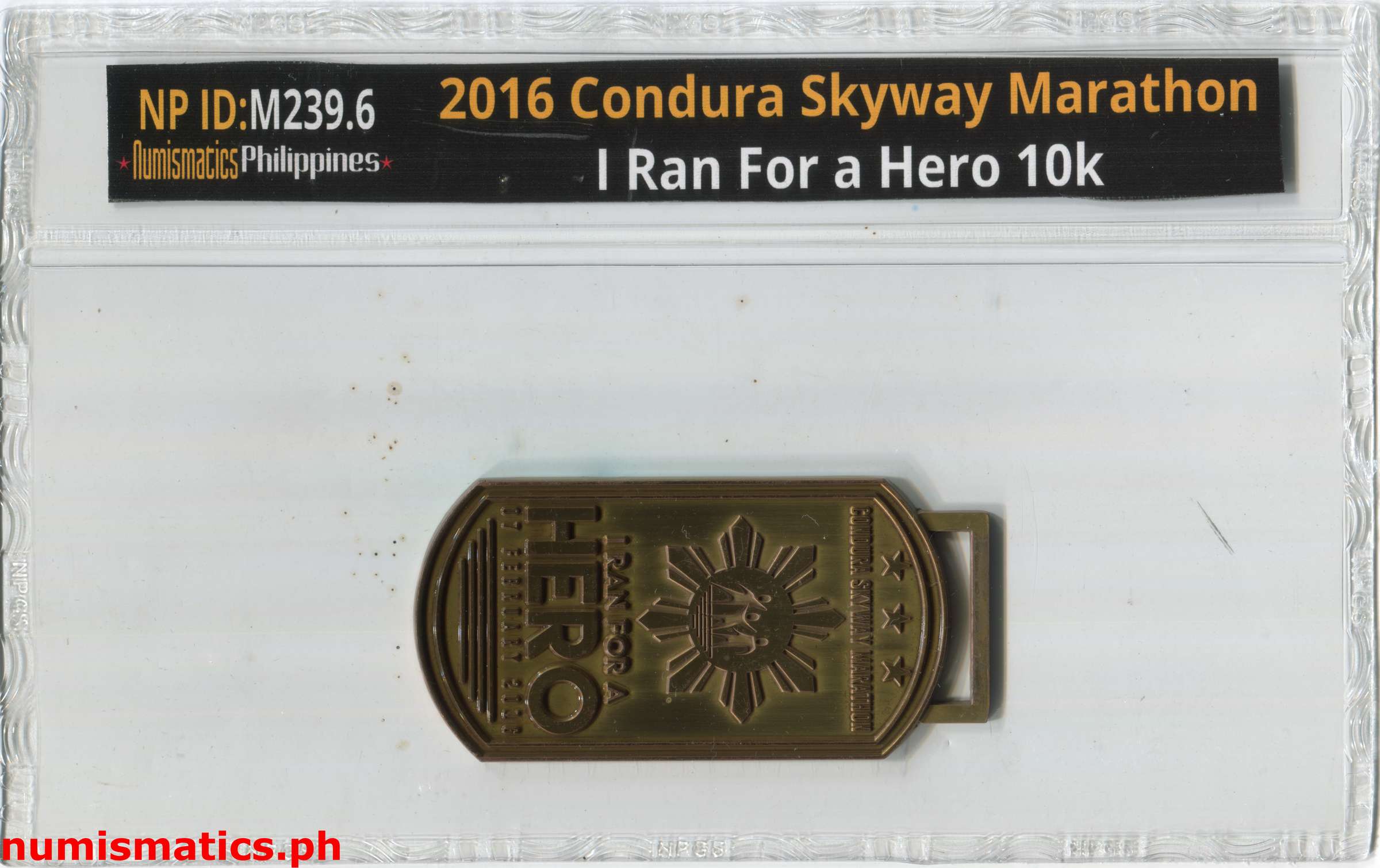 2016 Condura Skyway Marathon Run for a Hero 10K Finisher Medal A000323 Slab Obverse