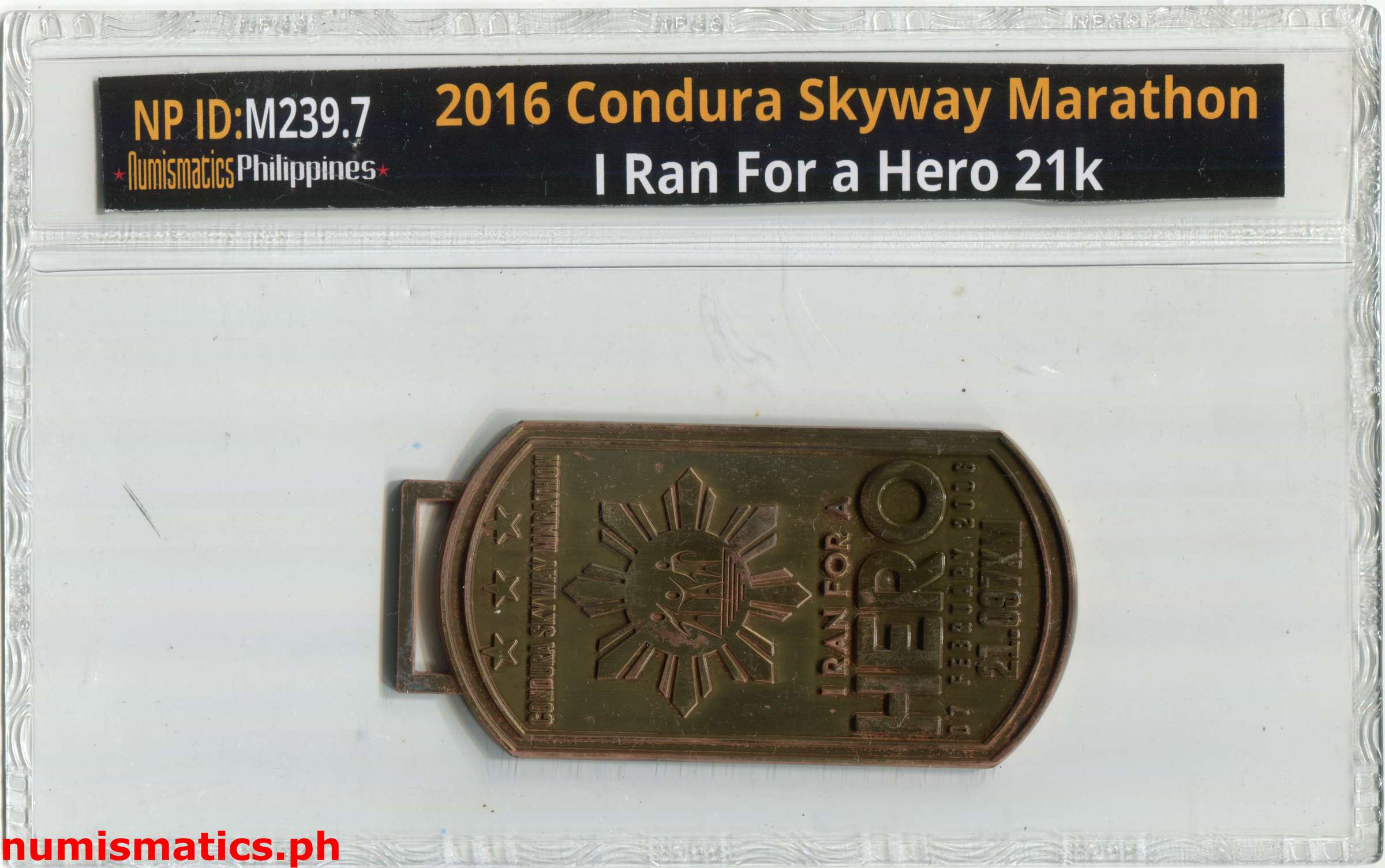 2016 Condura Skyway Marathon Run for a Hero 21K Finisher Medal A000313 Slab Obverse