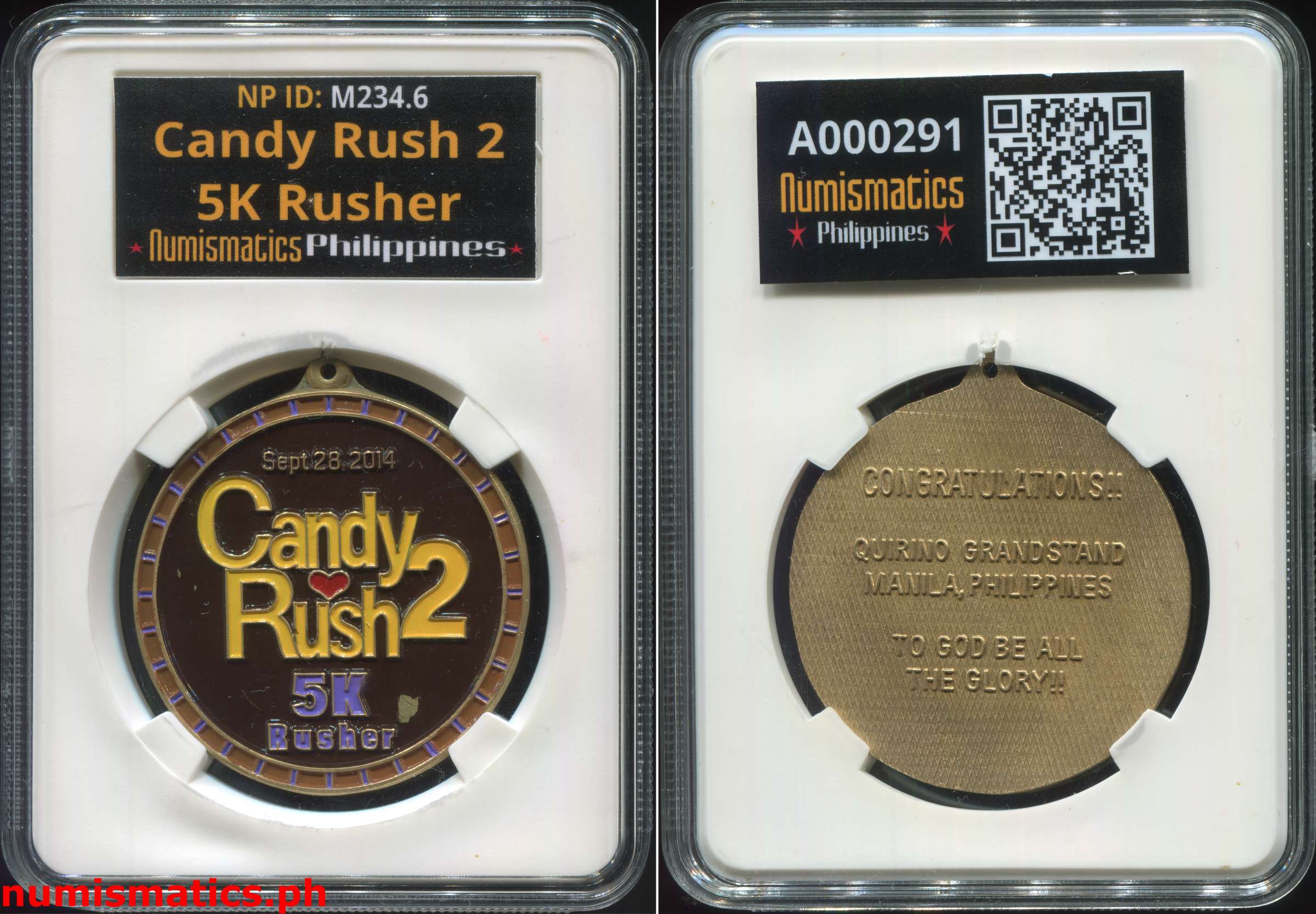 2014 Candy Rush 2 Fun Run Rusher Medal A000291 Slab