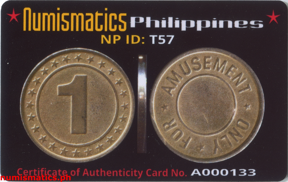 1 For Amusement Only Arcade Gaming Token A000133 COA Card Obverse