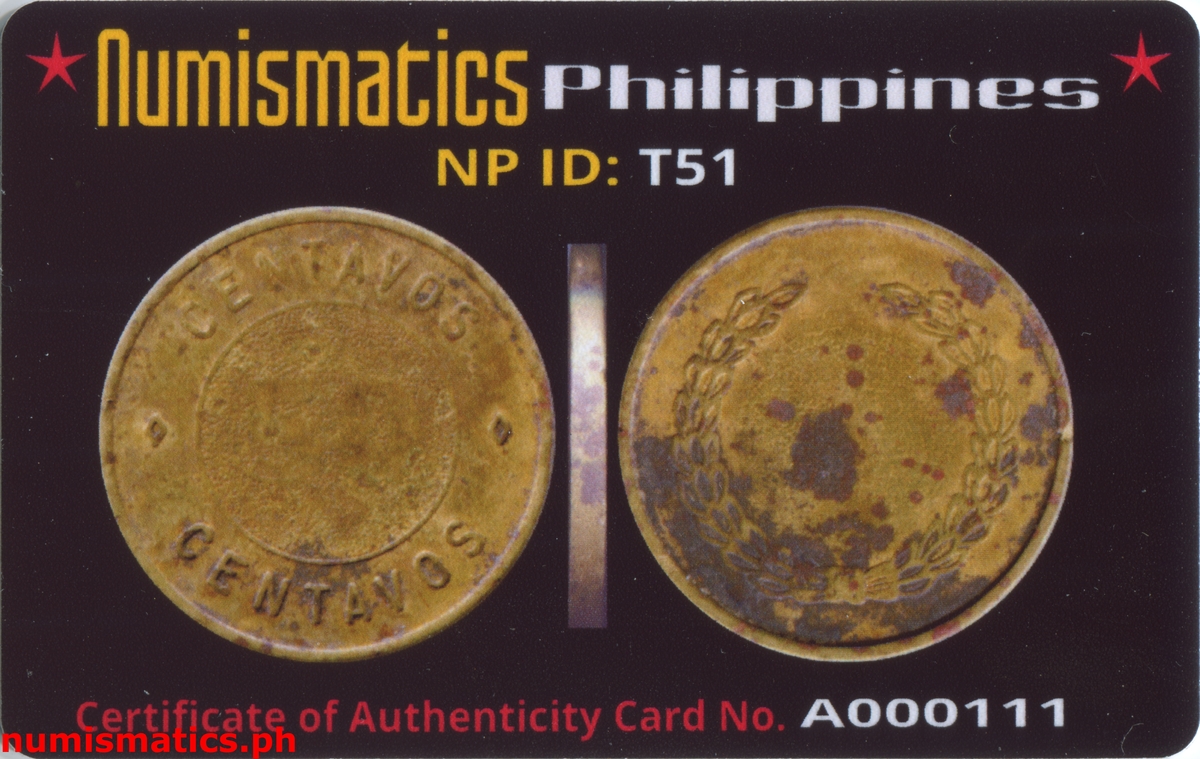 50 Centavos Amusement Gaming Token A000111 COA Card Obverse