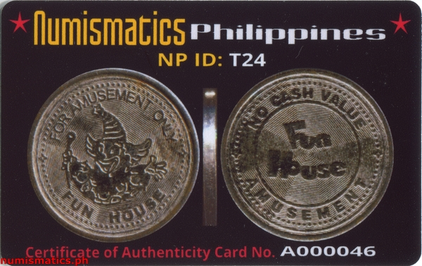 Fun House 3 Arcade Gaming Token A000046 COA Card Obverse
