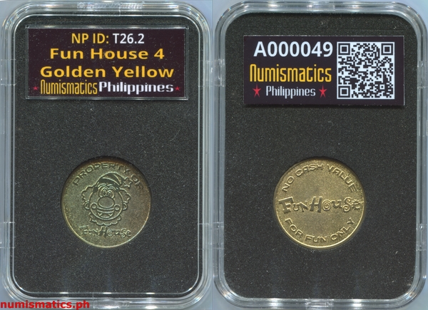 Fun House 4 Golden Yellow Arcade Gaming TokenA000049 Slab
