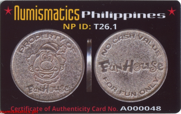 Fun House 4 Grayish White Arcade Gaming Token A000048 COA Card Obverse