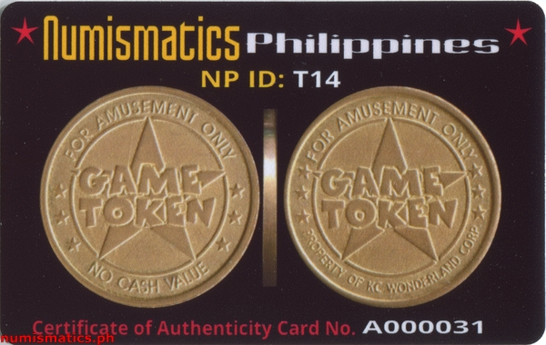 KC Wonderland Corp Arcade Gaming Token A000031 COA Card Obverse