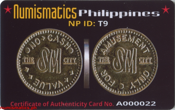 The SM City Arcade Gaming Token A000022 COA Card Obverse