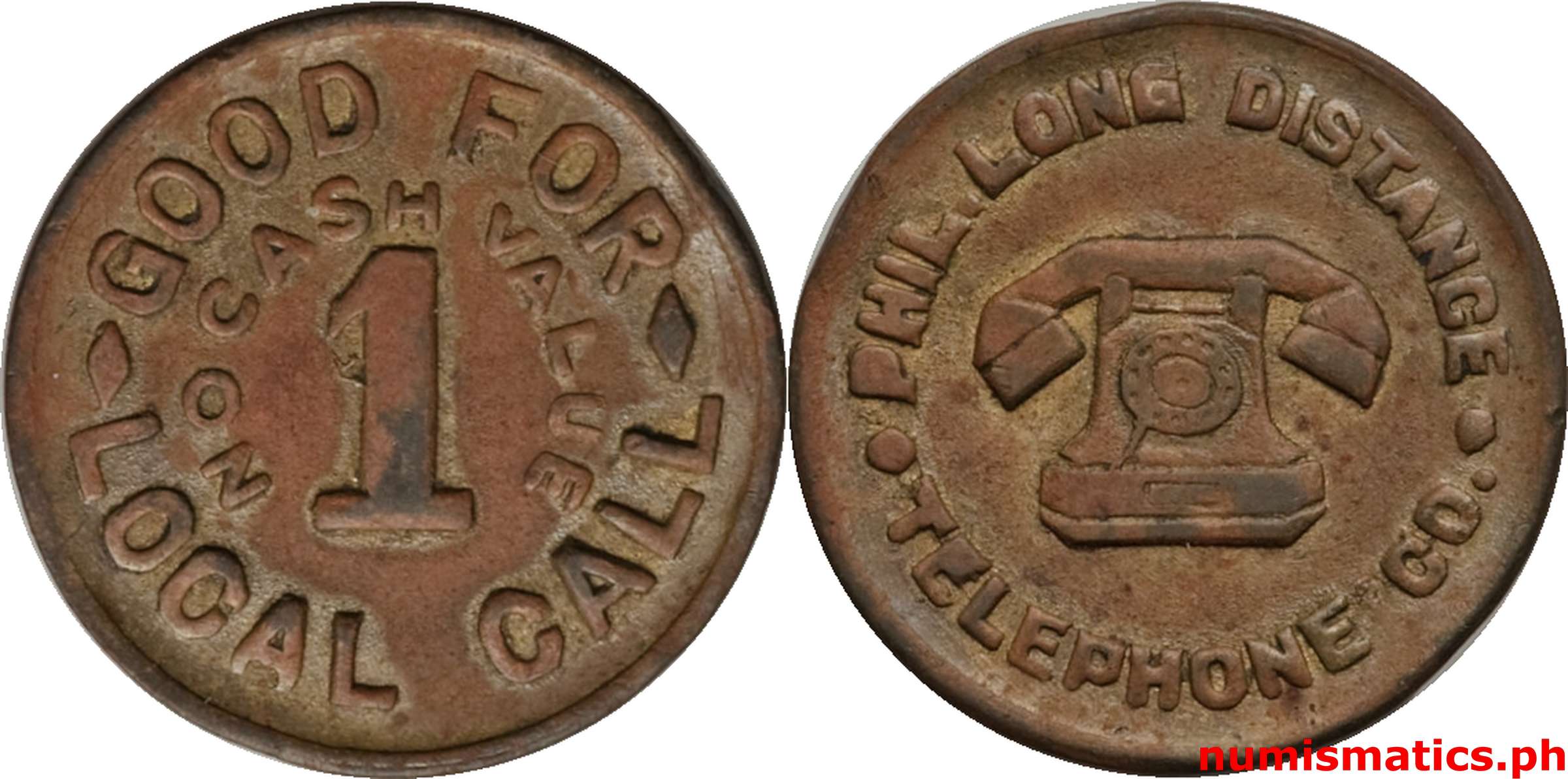 1 Local Call Phil. Long Distance Telephone Co. Token Bold Reverse