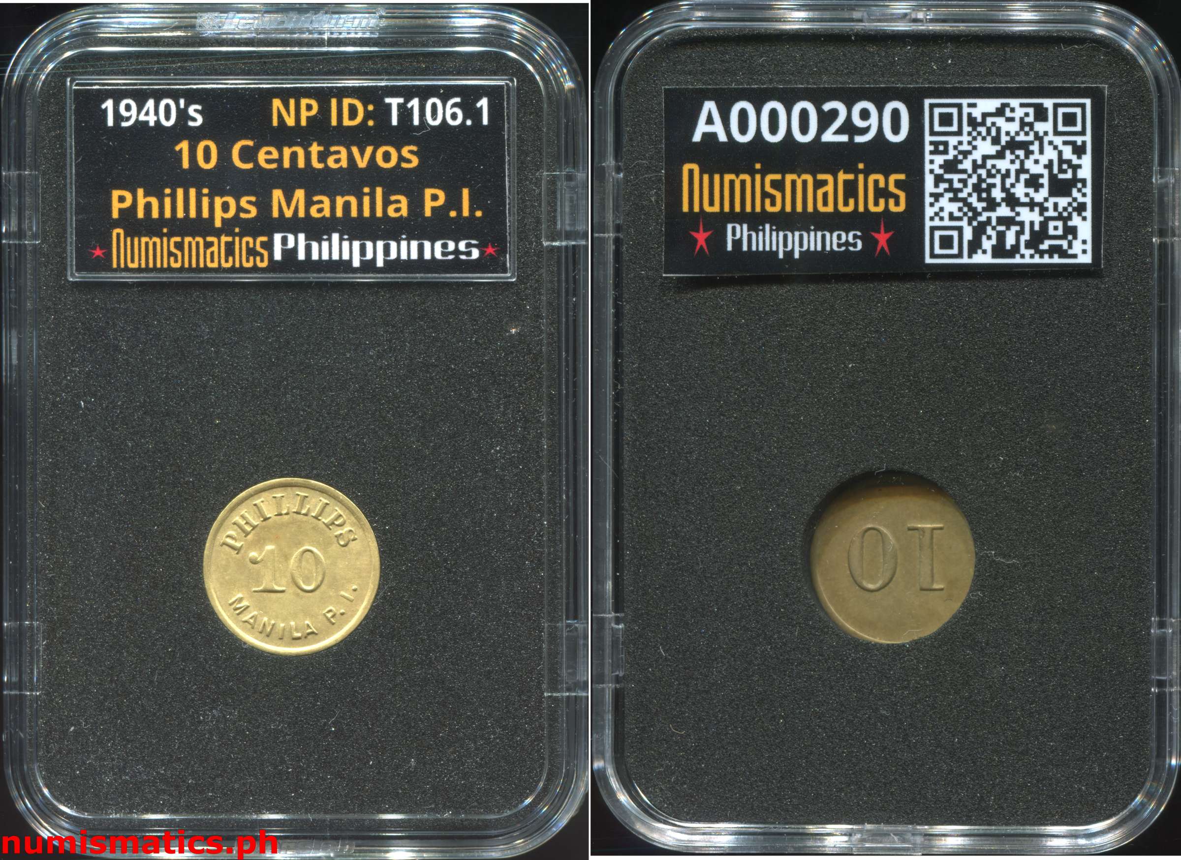 1940's 10 Centavos Phillips Manila P.I. Token A000290 Slab