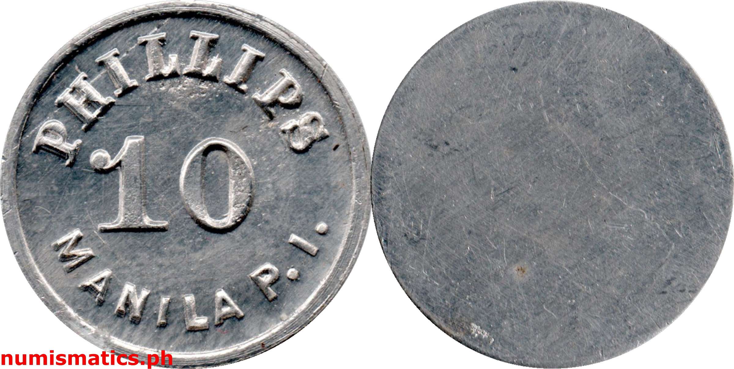 1940's 10 Centavos Phillips Manila P.I. Token White Metal