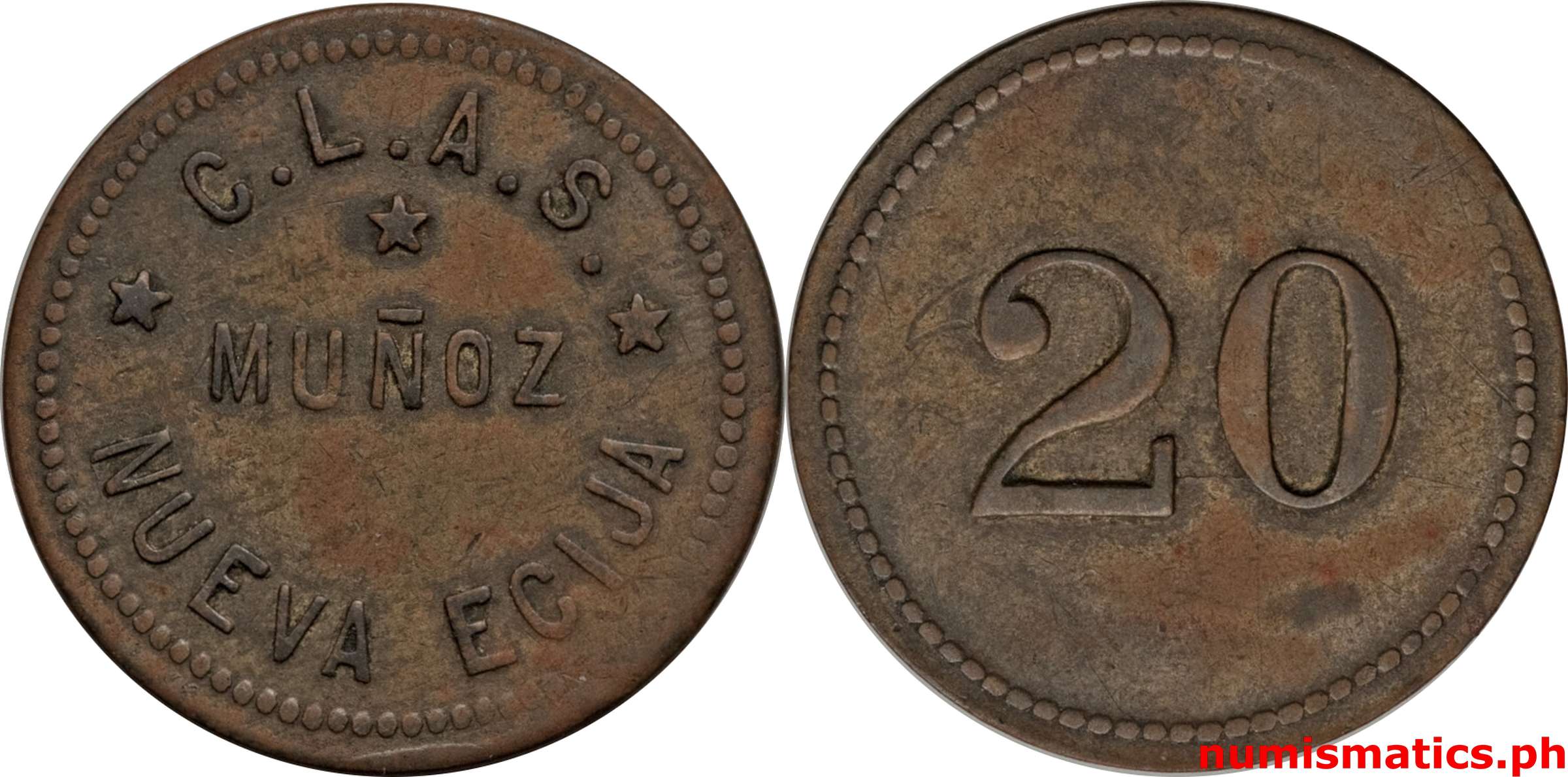 Early 1920's C.L.A.S Munoz Nueva Ecija Token