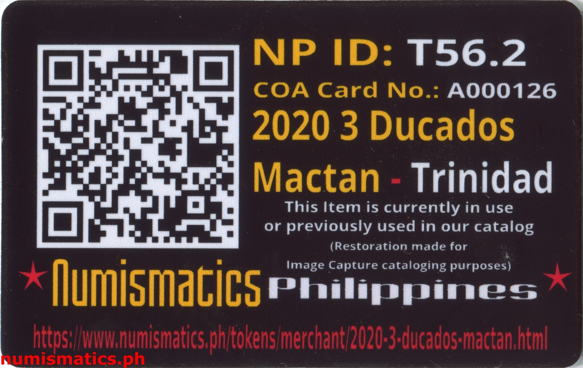 2020 3 Ducados Trinidad Concepcion Fantasy Token A000126 COA Card Reverse
