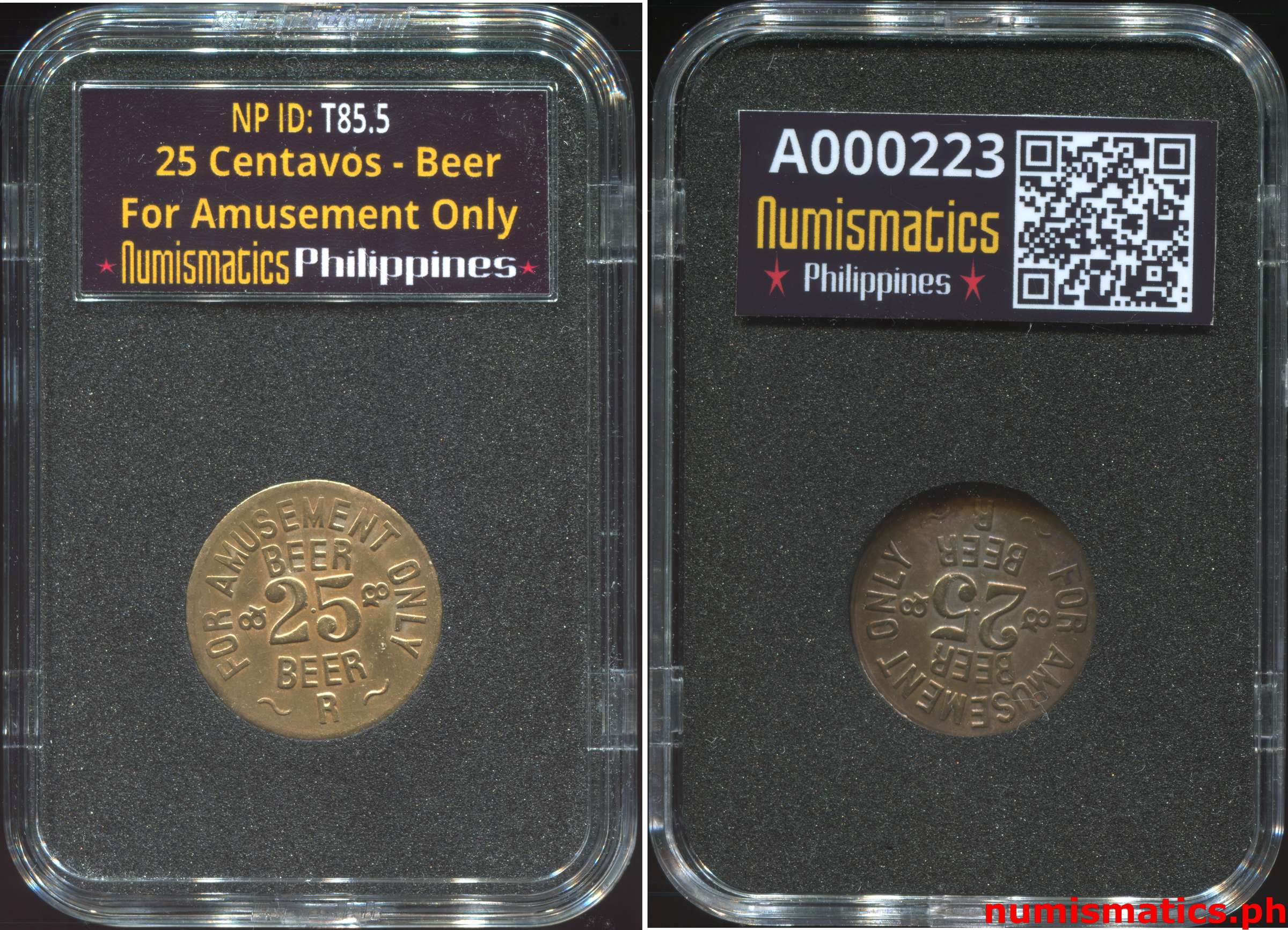 1960's 25 Centavos For Amusement Only Token A000223 Slab