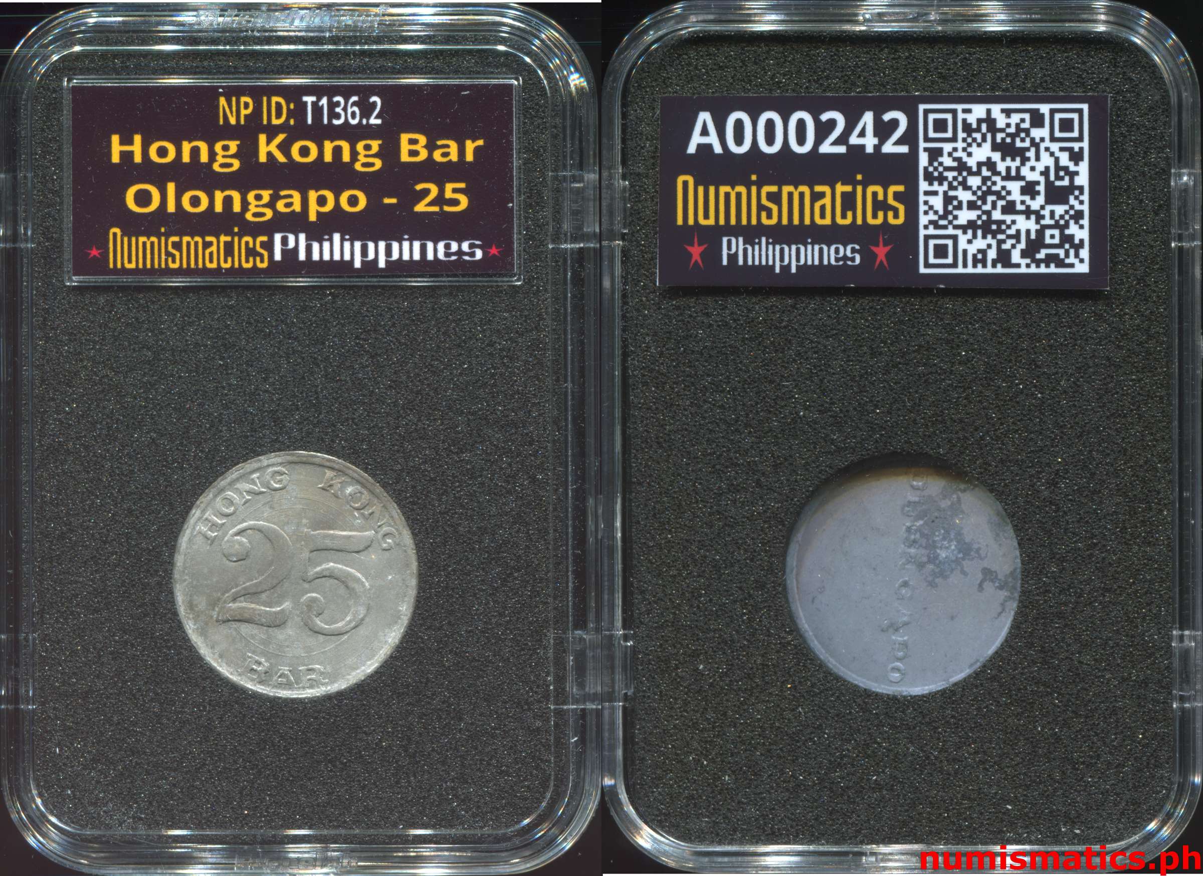 1960's 25 Centavos Hong Kong Bar Olongapo Token A000242 Slab
