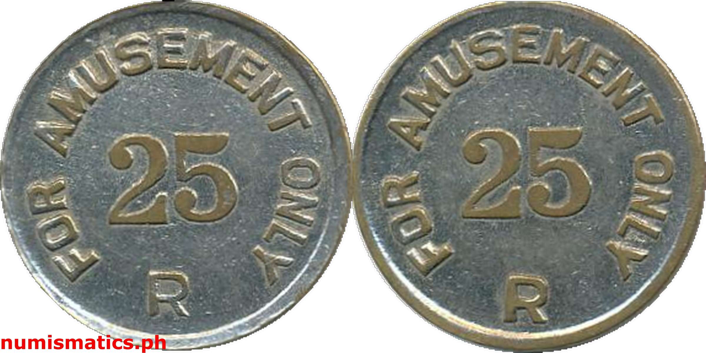 1960's 25 Centavos R For Amusement Only Token
