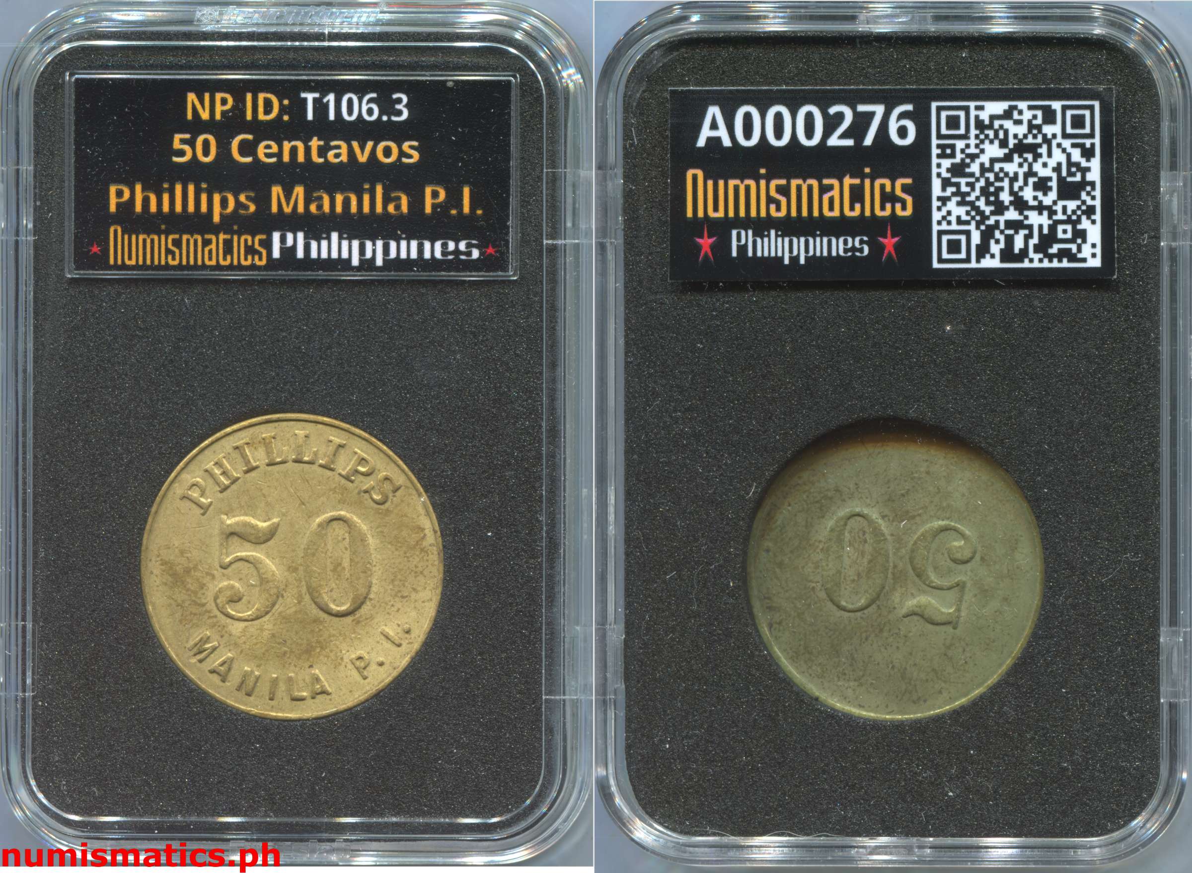 1940's 50 Centavos Phillips Manila P.I. Token A000276 Slab