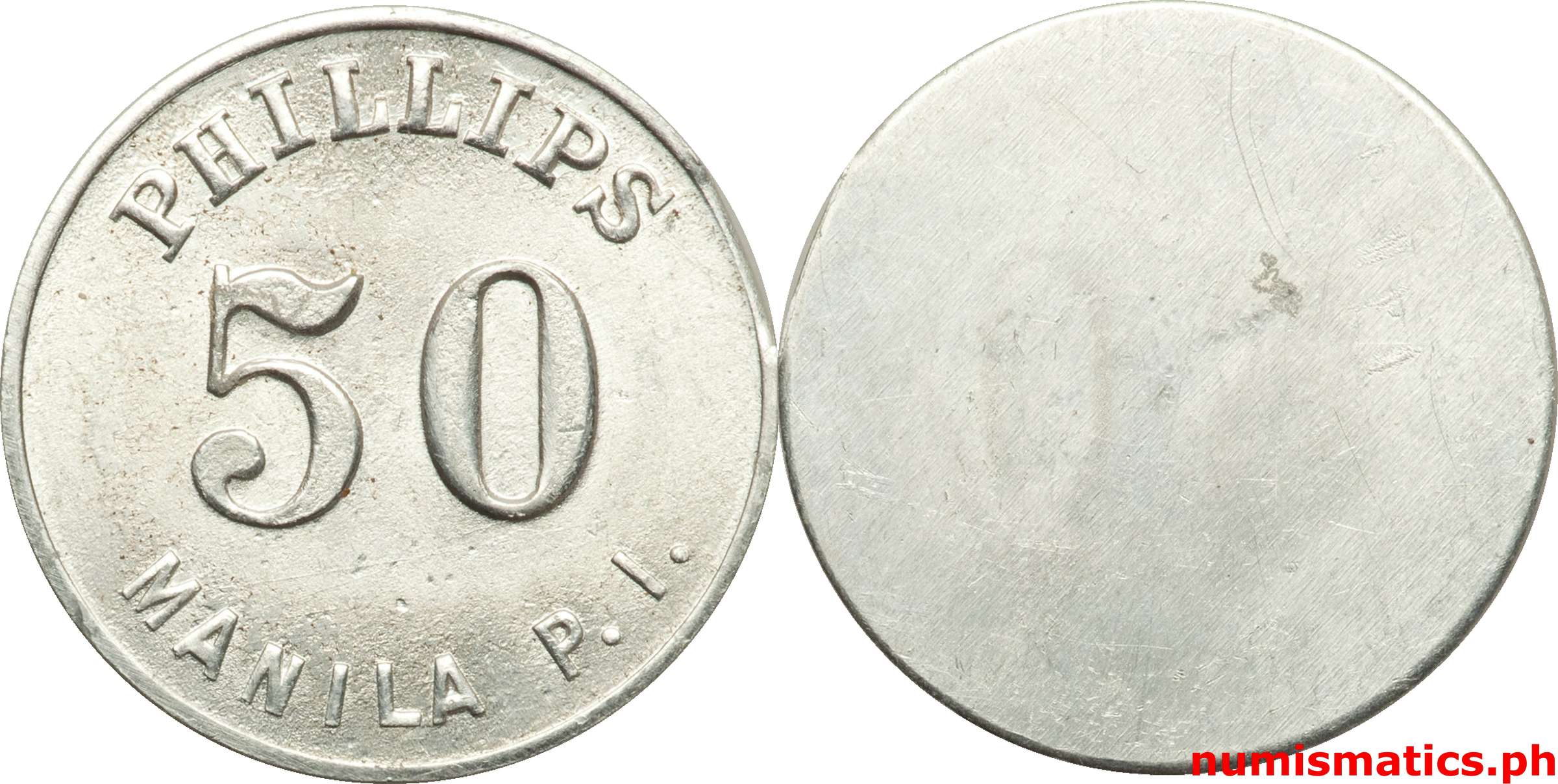 1940's 50 Centavos Phillips Manila P.I. Token White Metal