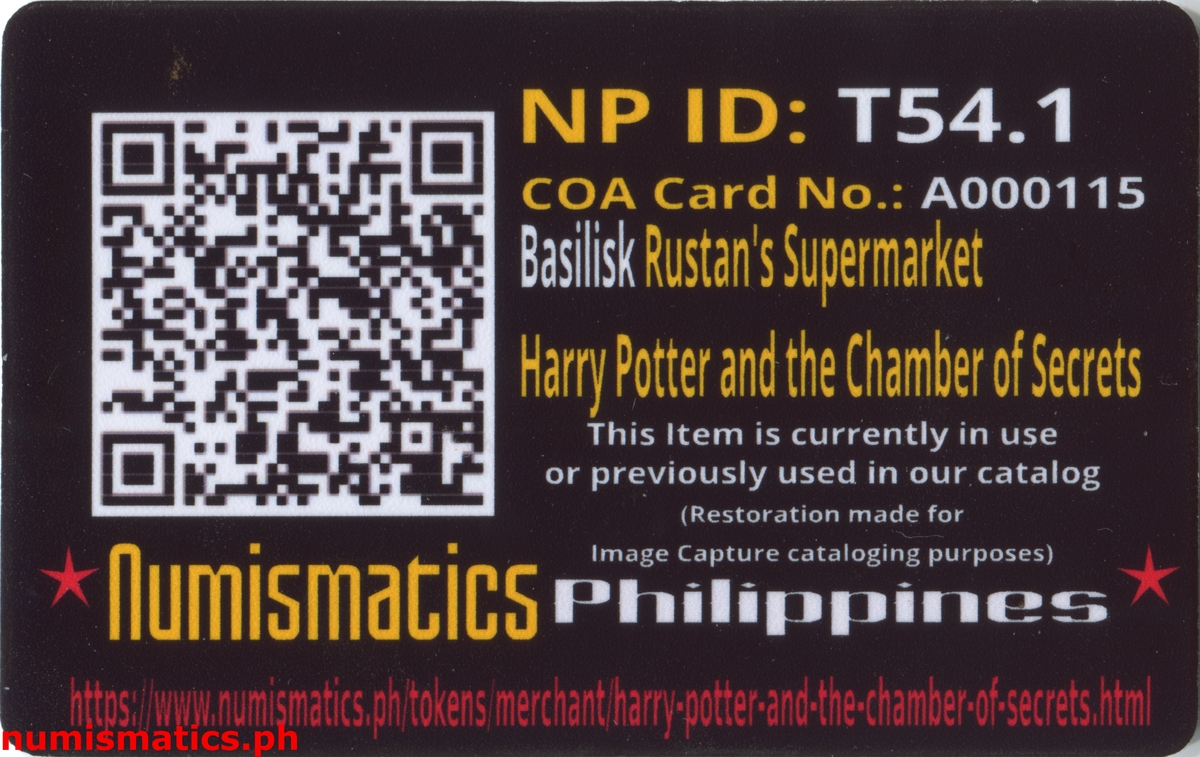 2002 Basilisk Harry Potter and the Chamber of Secrets Gringotts Token A000115 COA Card Reverse