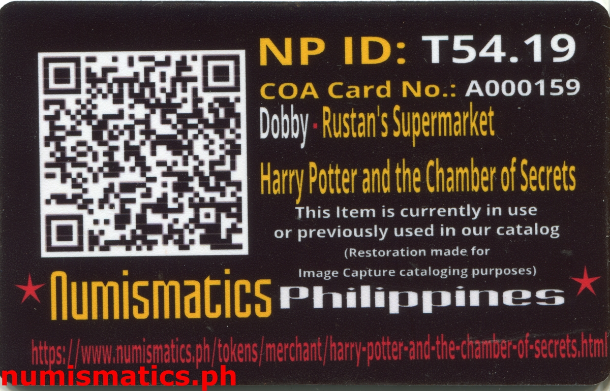 2002 Dobby Harry Potter and the Chamber of Secrets Gringotts Token A000159 COA Card Reverse