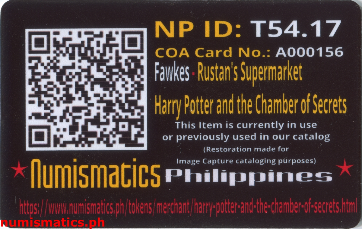 2002 Fawkes Harry Potter and the Chamber of Secrets Gringotts Token A000156 COA Card Reverse